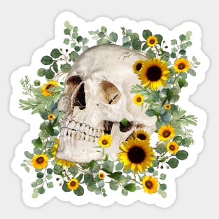 Skull and sunflowers, sugar skull and flowers Sticker